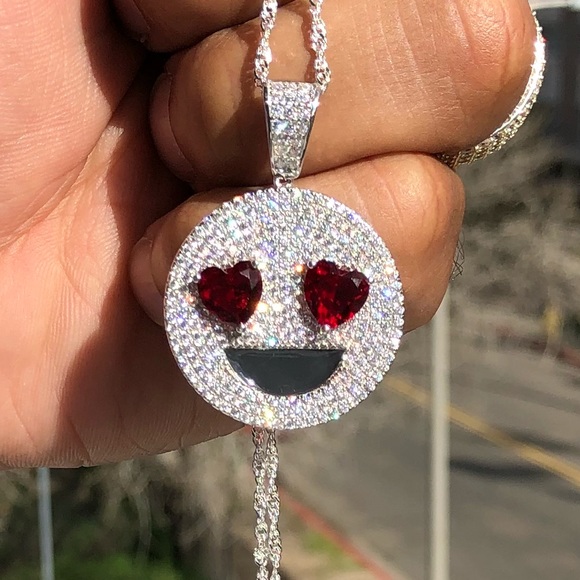 Jewelry Iced Out Emoji Pendant Smiley Face Heart Eyes Micr Poshmark
